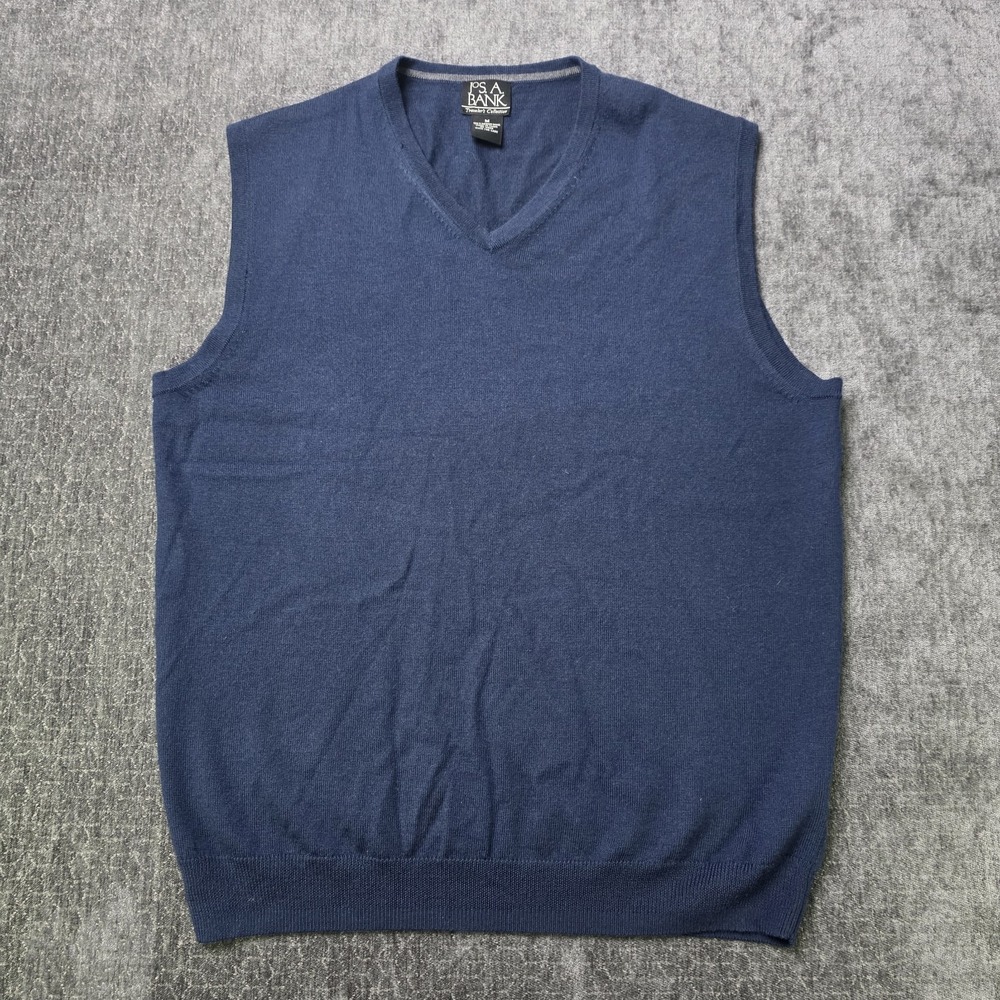 Jos. A. Bank Traveler's Collection Merino Wool Vest Mens Medium V Neck Blue M